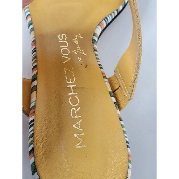 Marchez Vous Striped Leather Kitten Low Heels Size 6.5 Yellow Green Shoes - Picture 13 of 15
